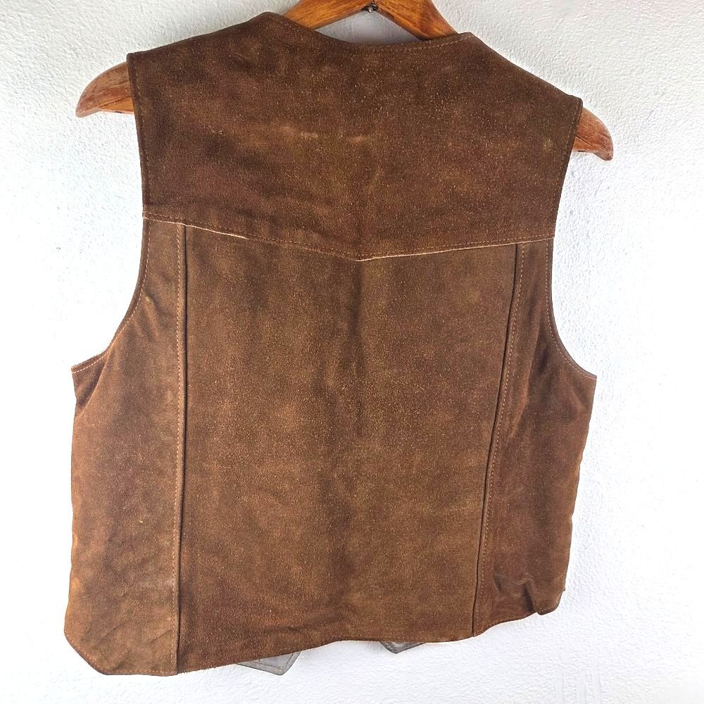 Rancher By Schott Vintage Brown Leather Suede Western Snap Men Vest Size Large - Picture 3 of 16
